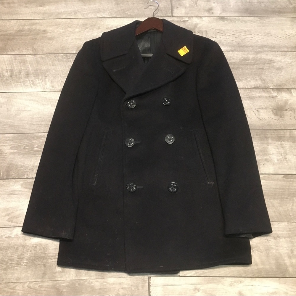 Vintage 1970's Vietnam NAM Era Navy Peacoat Overcoat Trench Jacket Men's Size 36